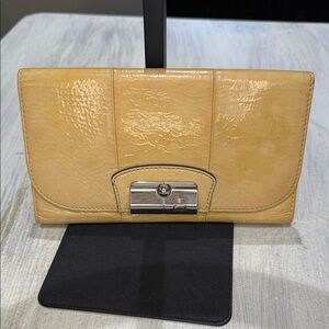 Coach Yellow Patent Leather Clutch with Silver Accent- Fits phone